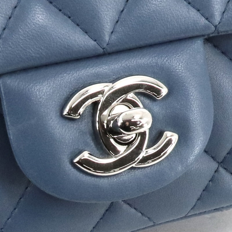 シャネル CHANEL マトラッセ ミニマトラッセ ミニマト バッグ ショルダーバッグ ラムスキン ブルー 青 シルバー金具 チェーンバッグ ココマーク ターンロック