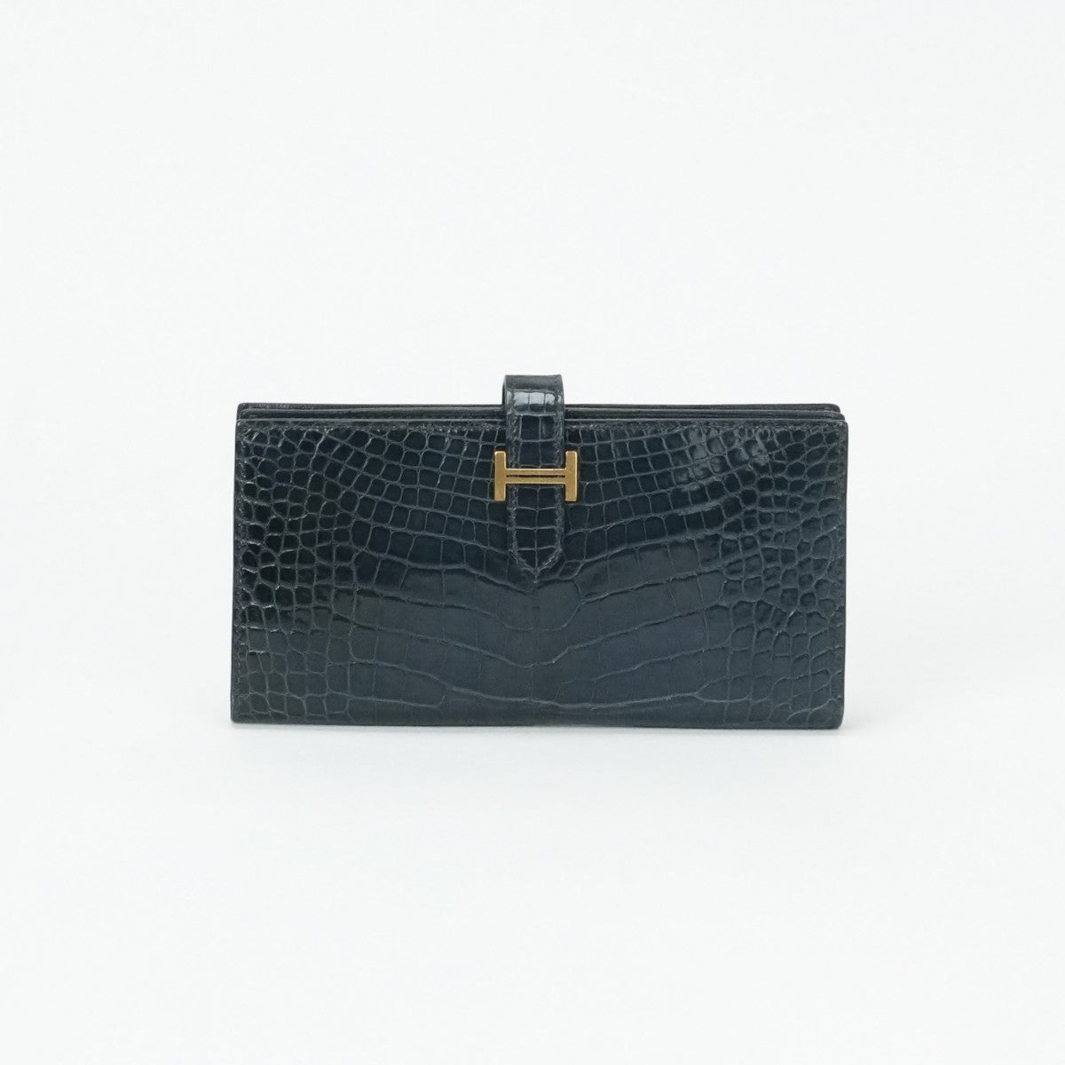 エルメス HERMES ベアンスフレ ベアン スフレ 財布 長財布 ロングウォレット アリゲーター クロコダイル ブルーマリン ブルー ネイビー 紺 ゴールド金具 エキゾチック