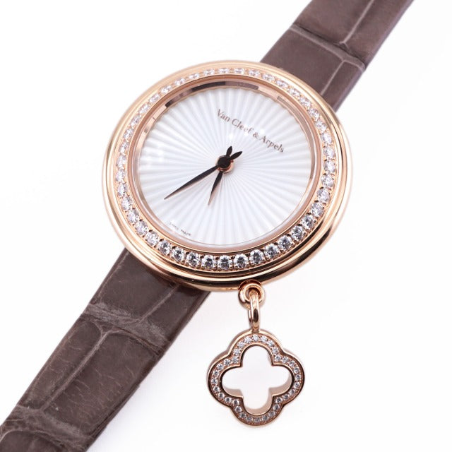 Van Cleef & Arpels Van Cleef & Arpels Charm Clover Watch Charm Watch Rose Gold Watch Watch 18K Rose Gold Pink Diamond Bezel Bezel Diamond Pink Gold Shell Dial