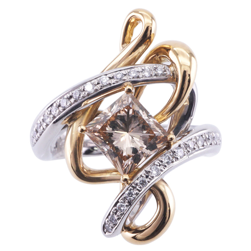 Ring pt900/k18/pme gold silver brown diamond ring