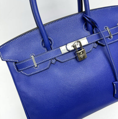 HERMES 爱马仕 Birkin 30 Birkin 30 Candy Birkin Candy Birkin 30 袋子手提袋Epson Blue Electric Blue Izmir蓝色蓝色银色硬件 Bicolor 沃伊·爱普生