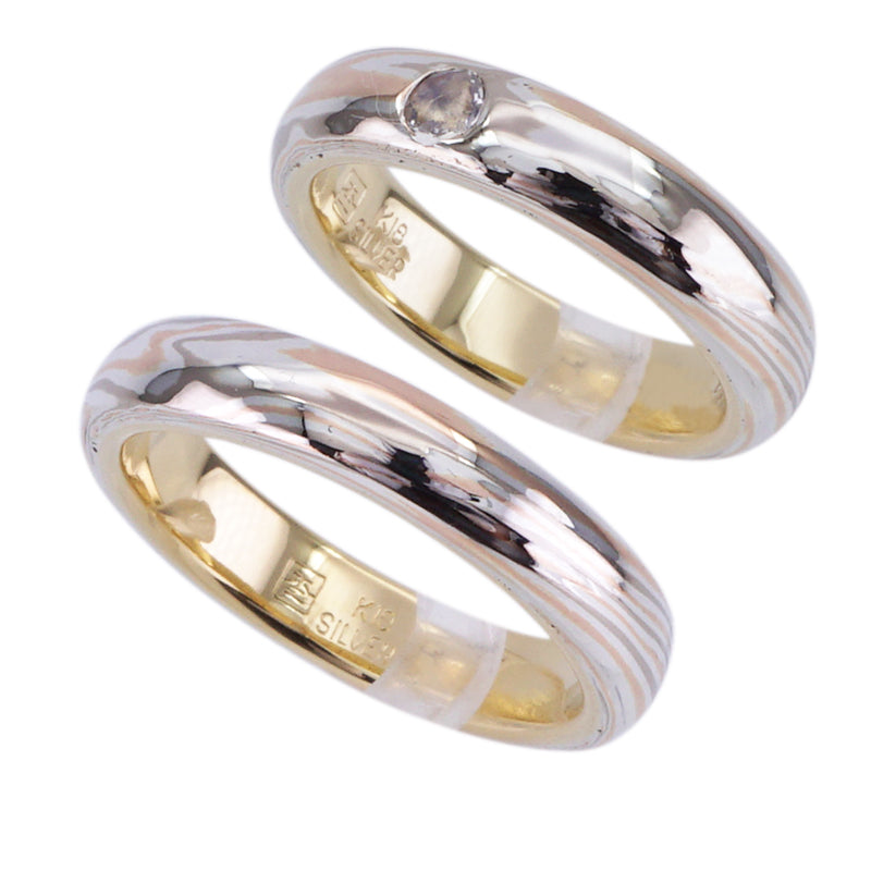 モクメガネヤ/杢目金屋 MOKUMEGANEYA リング 指輪 結婚指輪 ペアリング マリッジリング K18 シルバー コンビ
