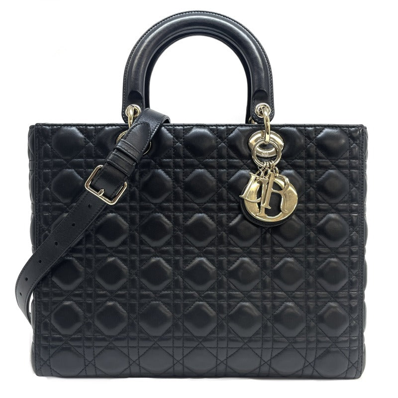 CHRISTIAN DIOR 克里斯蒂安·迪奥（Christian Dior） Lady dior large LADY DIOR Cannage bag 包，手提袋，肩膀袋，羊羔，黑色，金色配件