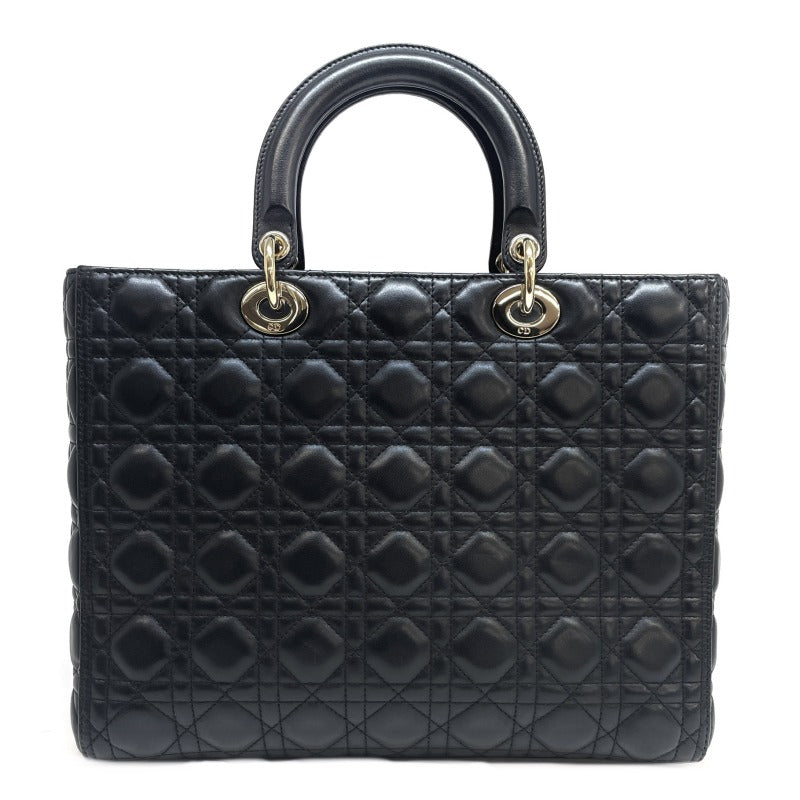 CHRISTIAN DIOR 克里斯蒂安·迪奥（Christian Dior） Lady dior large LADY DIOR Cannage bag 包，手提袋，肩膀袋，羊羔，黑色，金色配件