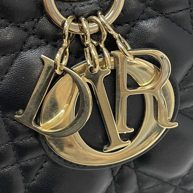 CHRISTIAN DIOR 기독교 디올 Lady dior large LADY DIOR Cannage bag 가방, 토트 백, 숄더 백, 양고기, 검은 색, 금 피팅