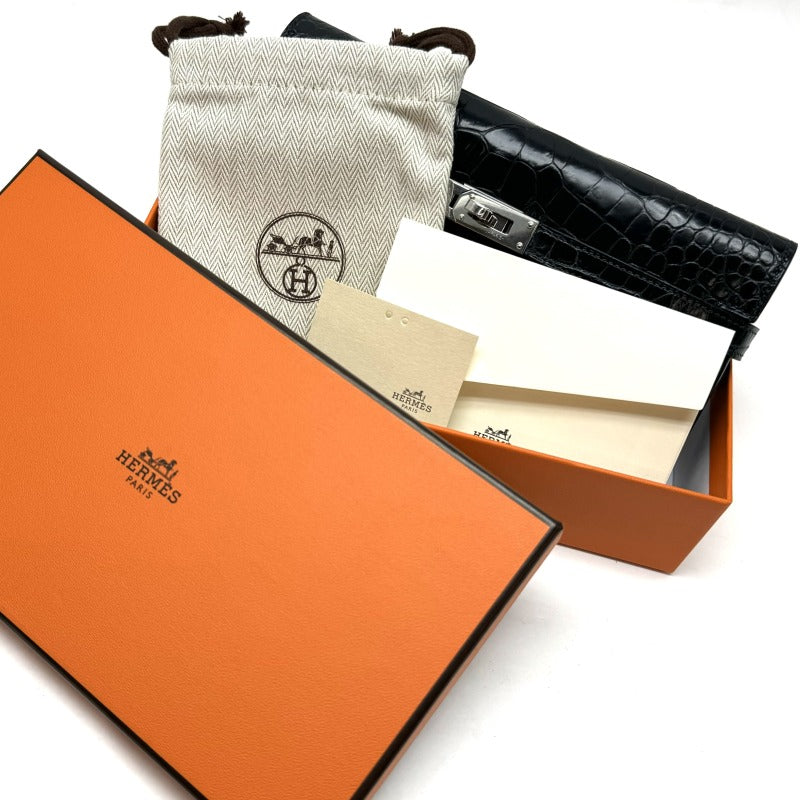 HERMES 爱马仕 Kelly wallet Kelly wallet long 钱包长钱包长钱包鳄鱼鳄鱼蓝色海洋蓝色银金属配件异国