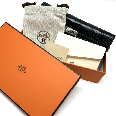 エルメス HERMES ケリーウォレット ケリーウォレットロング 財布 長財布 ロングウォレット アリゲーター クロコダイル ブルーマリン ブルー 青 シルバー金具 エキゾチック