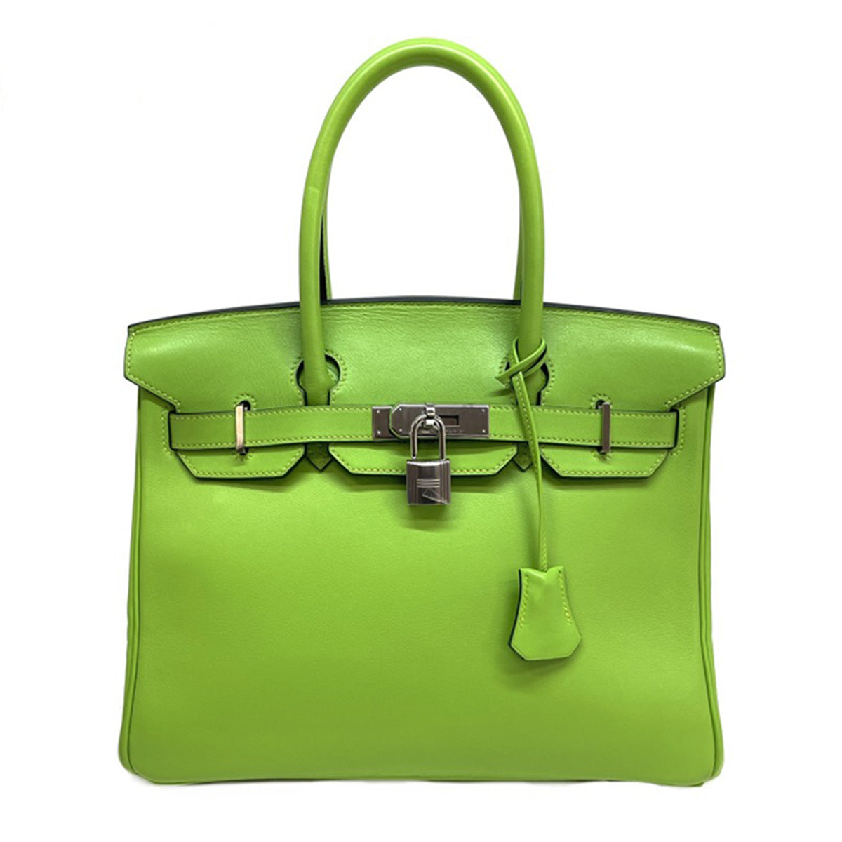 HERMES 헤르메스 Birkin 30 Birkin 30 가방 토트 가방 에버 콜 사과 녹색 녹색 녹색 실버 메탈 피팅 Evercalf 핸드백