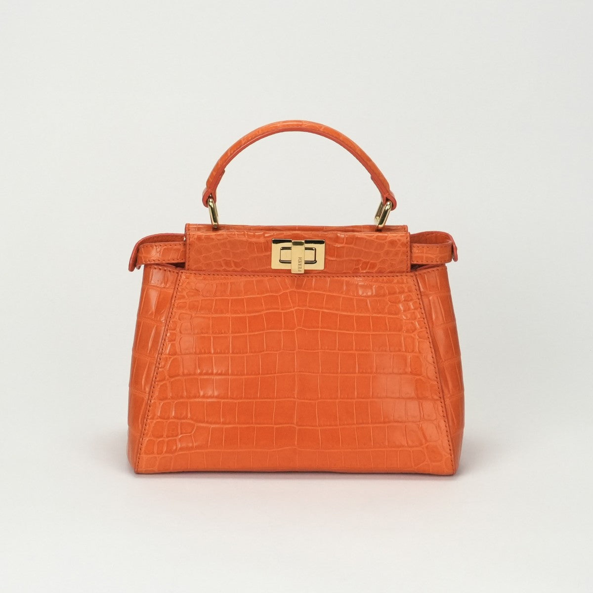 FENDI 펜디 Peekaboo small Mini peekaboo Peekaboo mini 가방, 토트 백, 숄더백, 악어, 오렌지, 골드 하드웨어, 이국어
