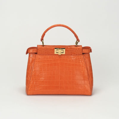FENDI 펜디 Peekaboo small Mini peekaboo Peekaboo mini 가방, 토트 백, 숄더백, 악어, 오렌지, 골드 하드웨어, 이국어