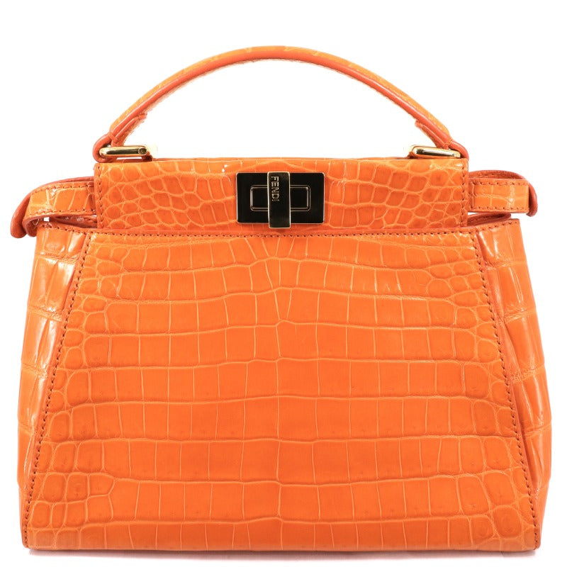 FENDI FENDI Peekaboo small Mini peekaboo Peekaboo mini Bag, Tote Bag, Shoulder Bag, Crocodile, Orange, Gold Hardware, Exotic