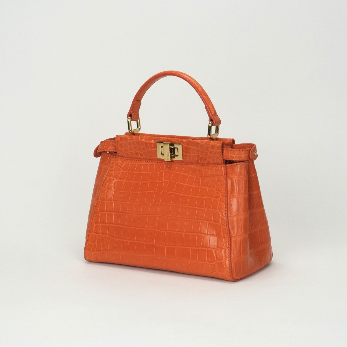FENDI 펜디 Peekaboo small Mini peekaboo Peekaboo mini 가방, 토트 백, 숄더백, 악어, 오렌지, 골드 하드웨어, 이국어