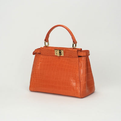 FENDI 펜디 Peekaboo small Mini peekaboo Peekaboo mini 가방, 토트 백, 숄더백, 악어, 오렌지, 골드 하드웨어, 이국어