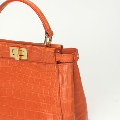 FENDI 펜디 Peekaboo small Mini peekaboo Peekaboo mini 가방, 토트 백, 숄더백, 악어, 오렌지, 골드 하드웨어, 이국어