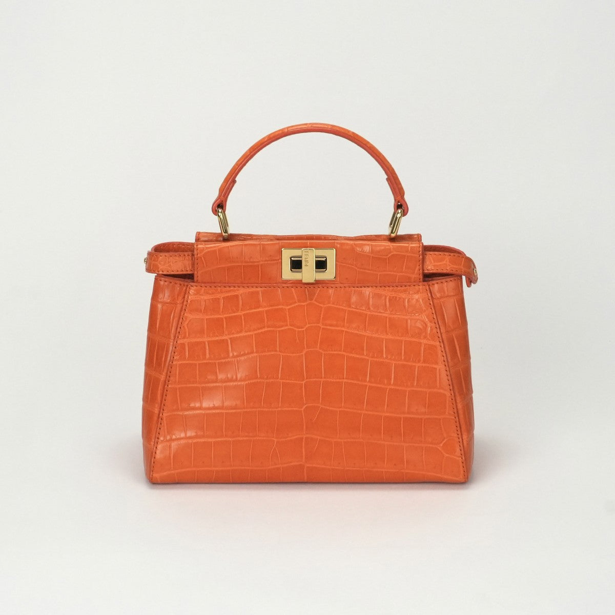 FENDI 펜디 Peekaboo small Mini peekaboo Peekaboo mini 가방, 토트 백, 숄더백, 악어, 오렌지, 골드 하드웨어, 이국어