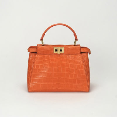 FENDI 펜디 Peekaboo small Mini peekaboo Peekaboo mini 가방, 토트 백, 숄더백, 악어, 오렌지, 골드 하드웨어, 이국어
