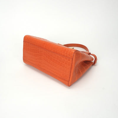 FENDI 펜디 Peekaboo small Mini peekaboo Peekaboo mini 가방, 토트 백, 숄더백, 악어, 오렌지, 골드 하드웨어, 이국어