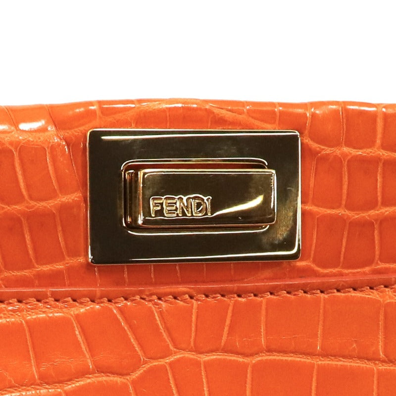 FENDI 芬迪 Peekaboo small Mini peekaboo Peekaboo mini 包，手提袋，肩膀袋，鳄鱼，橙色，金硬件，异国情调