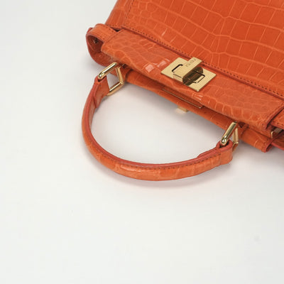 FENDI 펜디 Peekaboo small Mini peekaboo Peekaboo mini 가방, 토트 백, 숄더백, 악어, 오렌지, 골드 하드웨어, 이국어