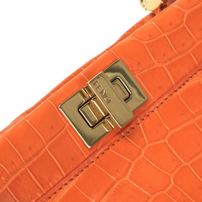 FENDI 펜디 Peekaboo small Mini peekaboo Peekaboo mini 가방, 토트 백, 숄더백, 악어, 오렌지, 골드 하드웨어, 이국어