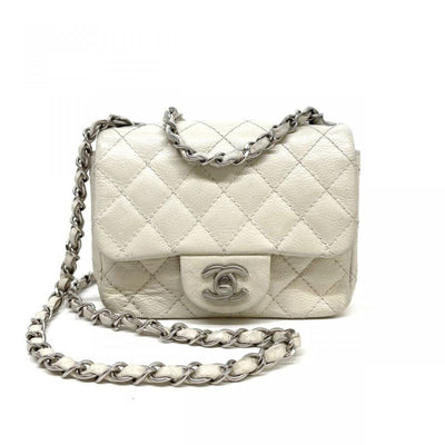 CHANEL CHANEL Matelass? Mini matelasse Mini matMatelass? 17 Bag Shoulder Bag Caviar Skin White Ivory White Silver Hardware Chain Shoulder Bag Coco Mark Turn Lock