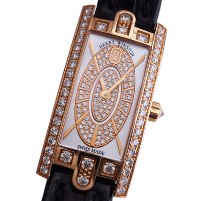 ハリーウィンストン HARRY WINSTON アヴェニューCミニ エリプティック 時計 腕時計 750RG/革 18Kローズゴールド 18Kピンクゴールド ケースダイヤ