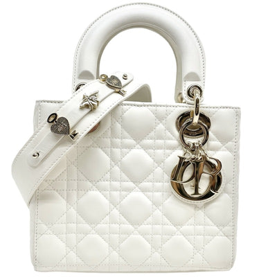 CHRISTIAN DIOR 기독교 디올 Lady dior small LADY DIOR MY ABCDIOR Small bag MYABC Cannage bag 가방, 토트 백, 숄더백, 양고기, 흰색, 흰색, 금 피팅