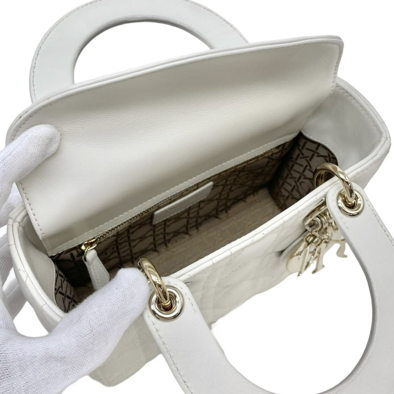 CHRISTIAN DIOR 기독교 디올 Lady dior small LADY DIOR MY ABCDIOR Small bag MYABC Cannage bag 가방, 토트 백, 숄더백, 양고기, 흰색, 흰색, 금 피팅