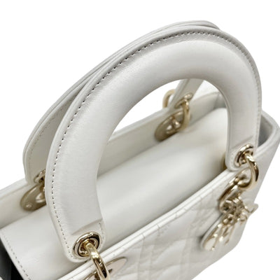 CHRISTIAN DIOR 기독교 디올 Lady dior small LADY DIOR MY ABCDIOR Small bag MYABC Cannage bag 가방, 토트 백, 숄더백, 양고기, 흰색, 흰색, 금 피팅