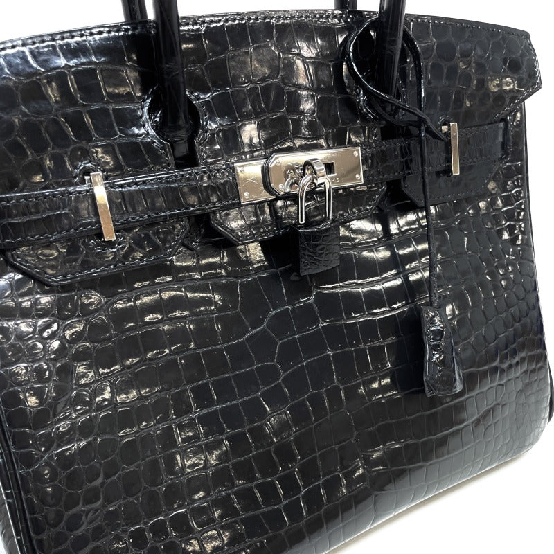 HERMES 헤르메스 Birkin 30 Birkin 30 가방, 토트 백, 폴로스, 악어, 느와르, 검은 색, 실버 피팅