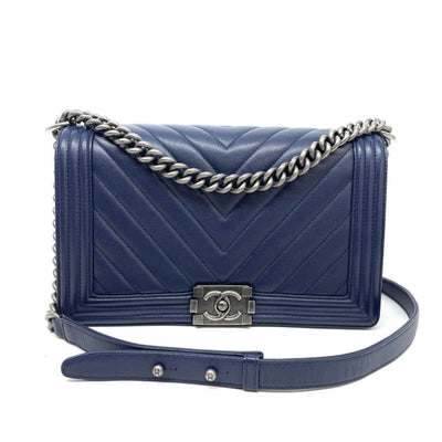 CHANEL CHANEL Chevron v-stitch Bag, Shoulder Bag, Caviar Skin, Navy, Navy, Silver Fittings, Chain Shoulder Bag, Full Flap, Coco Mark