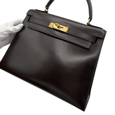 HERMES HERMES Kelly 28 Kelly 28 Bag, Tote Bag, Box Calf, Brown, Brown, Gold Fittings