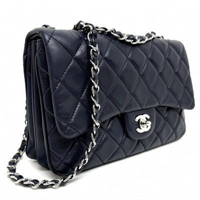 CHANEL 샤넬 Matelasse 25 trio Single flap w 플랩 Double chain W chain Matelass? 가방 숄더백 램스 피부 네이비 네이비 실버 금속 피팅 체인 어깨 가방 S 플랩 W chain Single flap Double chain코코 마크 턴록