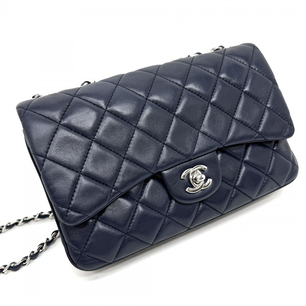 CHANEL 샤넬 Matelasse 25 trio Single flap w 플랩 Double chain W chain Matelass? 가방 숄더백 램스 피부 네이비 네이비 실버 금속 피팅 체인 어깨 가방 S 플랩 W chain Single flap Double chain코코 마크 턴록