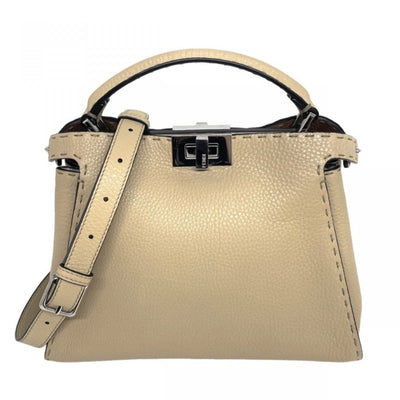 FENDI FENDI Peekaboo small Essential Celeria Leather Beige Brown Silver Fittings