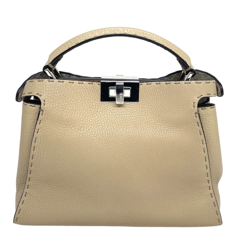 FENDI FENDI Peekaboo small Essential Celeria Leather Beige Brown Silver Fittings