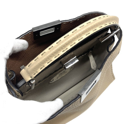 FENDI FENDI Peekaboo small Essential Celeria Leather Beige Brown Silver Fittings