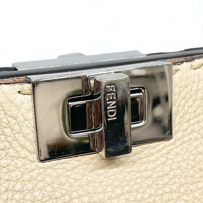 FENDI FENDI Peekaboo small Essential Celeria Leather Beige Brown Silver Fittings