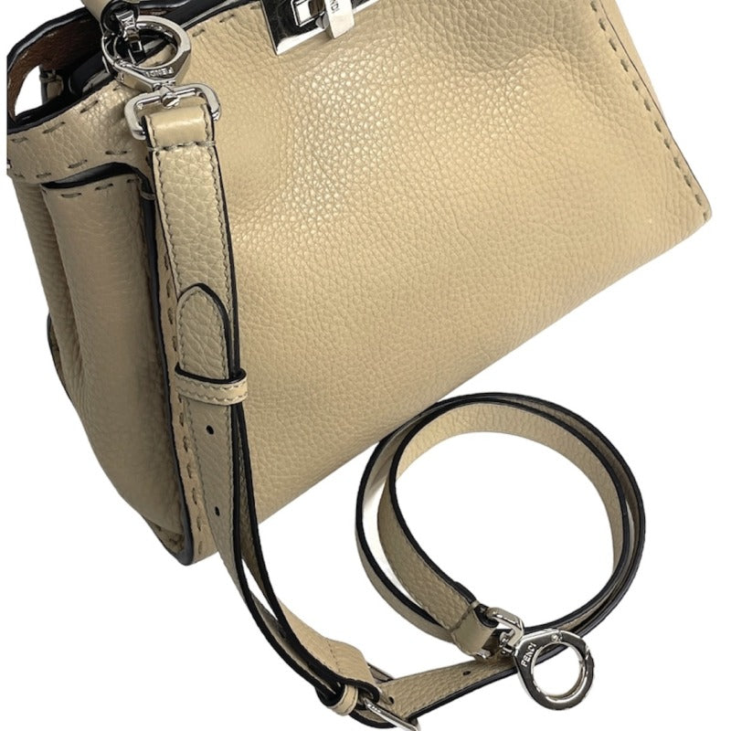 FENDI FENDI Peekaboo small Essential Celeria Leather Beige Brown Silver Fittings