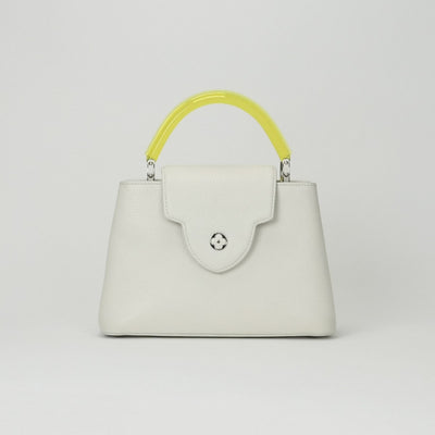 LOUIS VUITTON 루이비통 Capucines BB Capucines BB 가방, 토트 백, 숄더백, 토리 온 가죽, 흰색, 흰색, 은색 피팅, 멀티컬러 블루 핑크