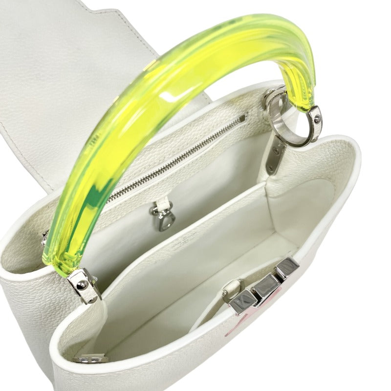 LOUIS VUITTON 루이비통 Capucines BB Capucines BB 가방, 토트 백, 숄더백, 토리 온 가죽, 흰색, 흰색, 은색 피팅, 멀티컬러 블루 핑크