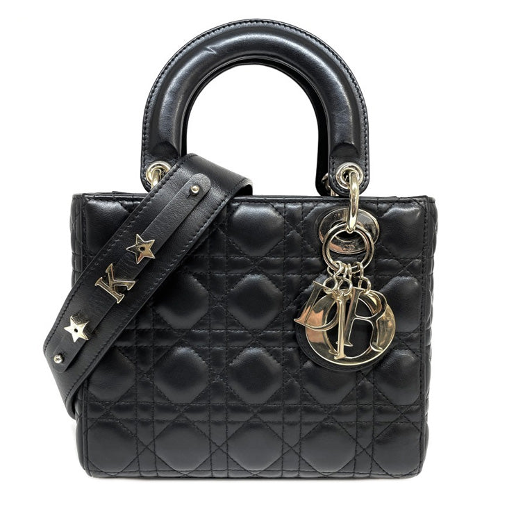 CHRISTIAN DIOR 克里斯蒂安·迪奥（Christian Dior） Lady dior small LADY DIOR MY ABCDIOR MYABC Cannage bag 羊皮黑色金色配件