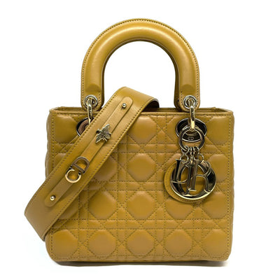 CHRISTIAN DIOR 기독교 디올 Lady dior small LADY DIOR MY ABCDIOR MYABC Cannage bag 가방, 토트 백, 숄더 백, 양고기, 노란색, 금 피팅