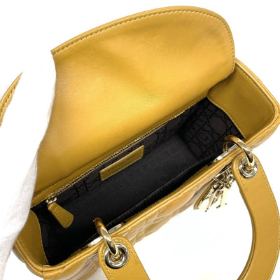 CHRISTIAN DIOR 기독교 디올 Lady dior small LADY DIOR MY ABCDIOR MYABC Cannage bag 가방, 토트 백, 숄더 백, 양고기, 노란색, 금 피팅