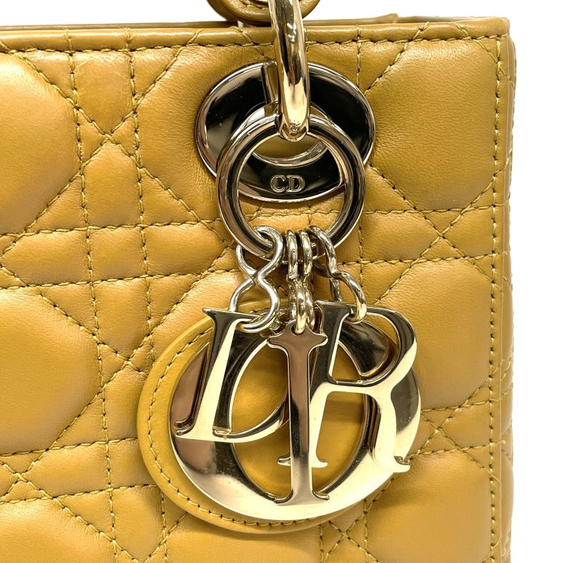 CHRISTIAN DIOR 기독교 디올 Lady dior small LADY DIOR MY ABCDIOR MYABC Cannage bag 가방, 토트 백, 숄더 백, 양고기, 노란색, 금 피팅