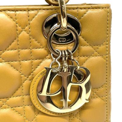 CHRISTIAN DIOR 기독교 디올 Lady dior small LADY DIOR MY ABCDIOR MYABC Cannage bag 가방, 토트 백, 숄더 백, 양고기, 노란색, 금 피팅
