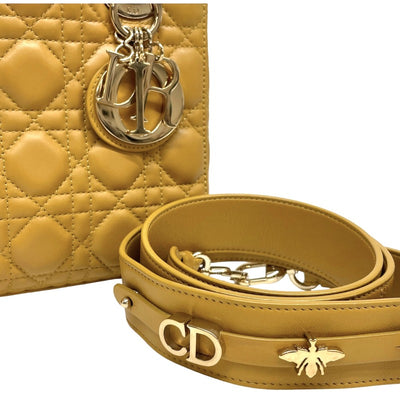 CHRISTIAN DIOR 기독교 디올 Lady dior small LADY DIOR MY ABCDIOR MYABC Cannage bag 가방, 토트 백, 숄더 백, 양고기, 노란색, 금 피팅