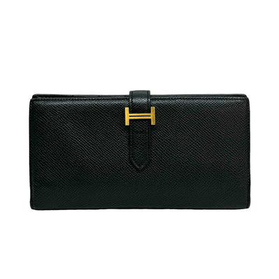 HERMES HERMES B?arn soufflet Bearn soufflet Wallet Long Wallet Epson Noir Black Gold Hardware Vaugh Epson