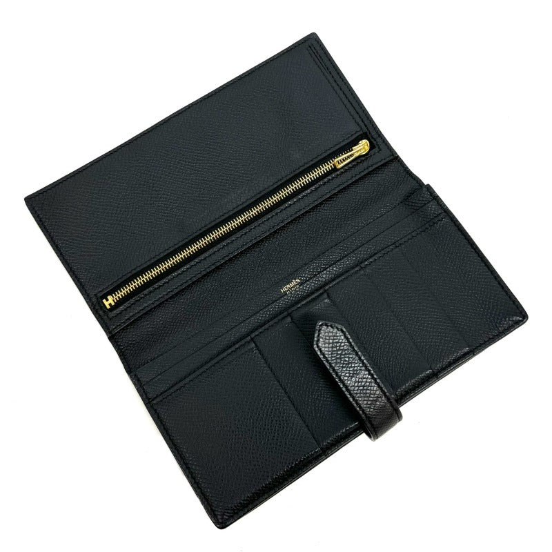 HERMES HERMES B?arn soufflet Bearn soufflet Wallet Long Wallet Epson Noir Black Gold Hardware Vaugh Epson