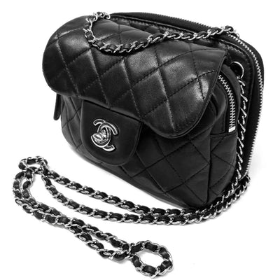 シャネル CHANEL マトラッセ ミニマトラッセ ミニマト バッグ ショルダーバッグ ラムスキン ノワール ブラック 黒 シルバー金具 チェーンショルダーバッグ チェーンウォレット WOC